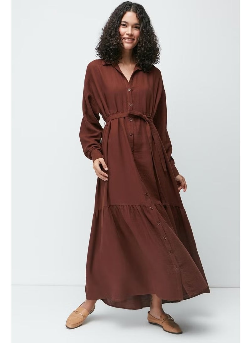 C&city Organic Cotton Muslin Long Sleeve Dress 9128 Brown - Image 3