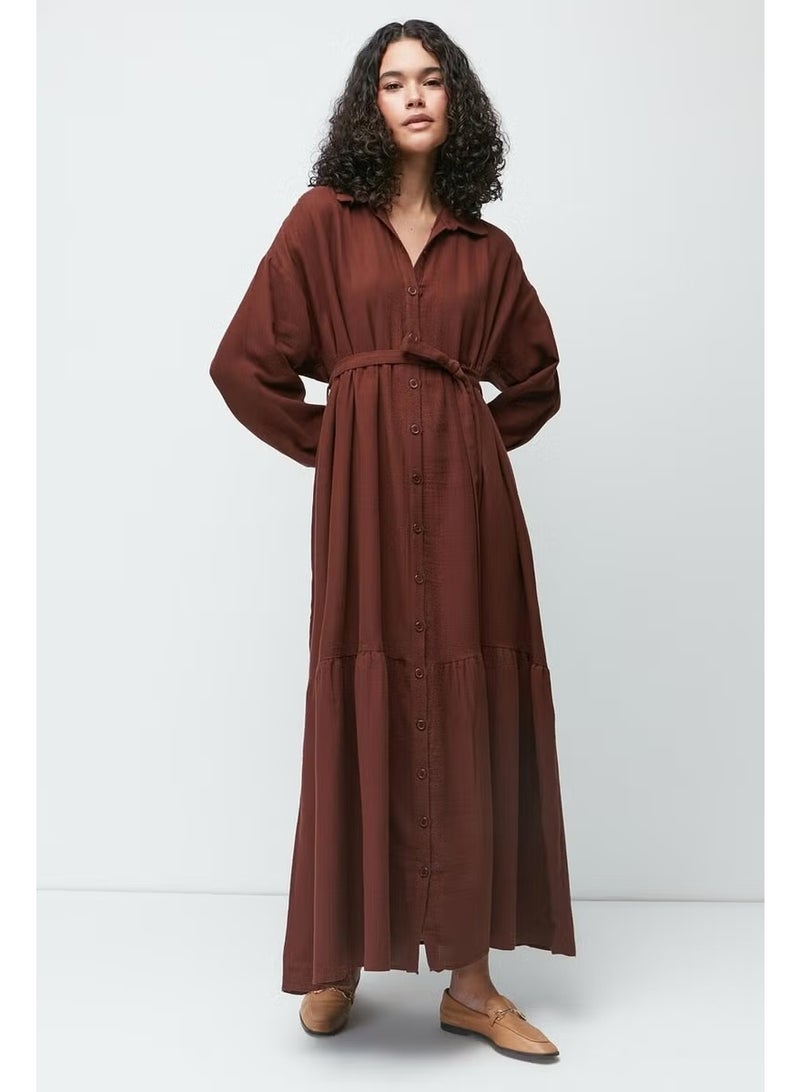C&city Organic Cotton Muslin Long Sleeve Dress 9128 Brown - Image 1