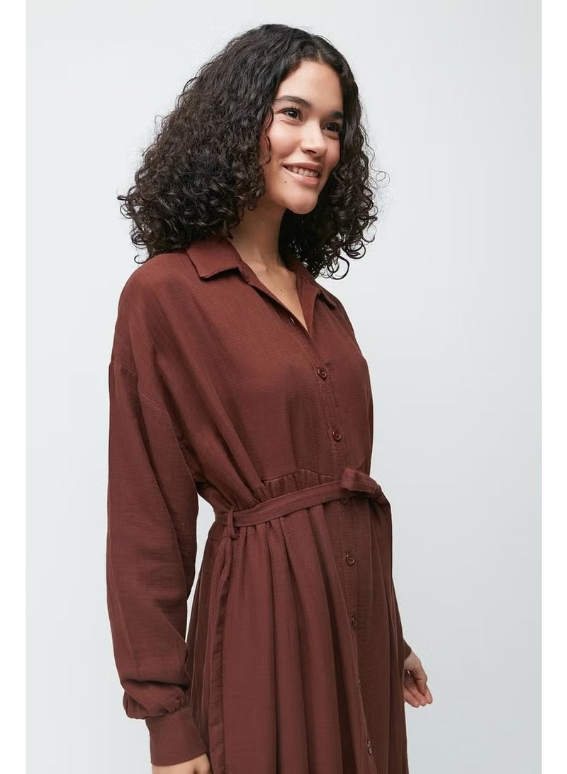 C&city Organic Cotton Muslin Long Sleeve Dress 9128 Brown - Image 4
