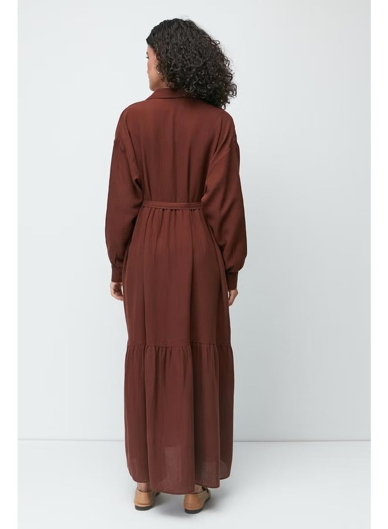 C&city Organic Cotton Muslin Long Sleeve Dress 9128 Brown - Image 5