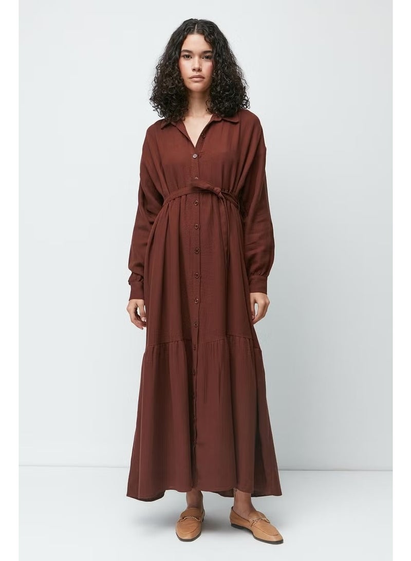 C&city Organic Cotton Muslin Long Sleeve Dress 9128 Brown - Image 2