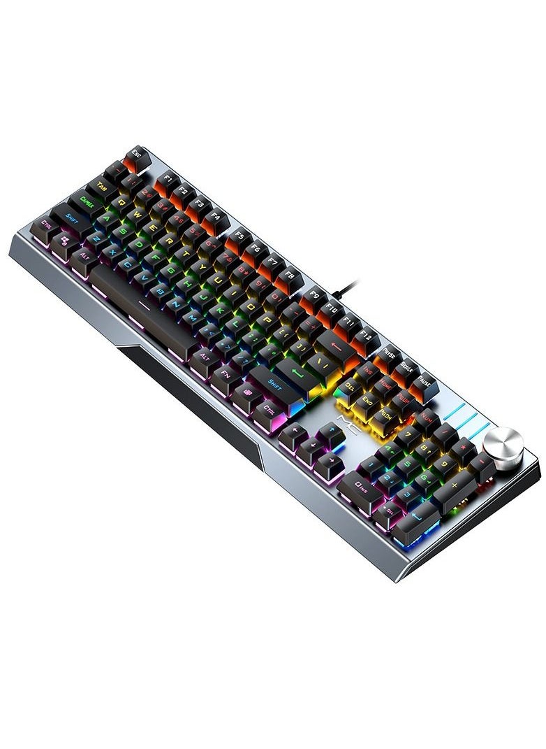 Metallic Wired Mechanical Keyboard with Multifunction Multimedia Knob Switch Backlight Black Switches