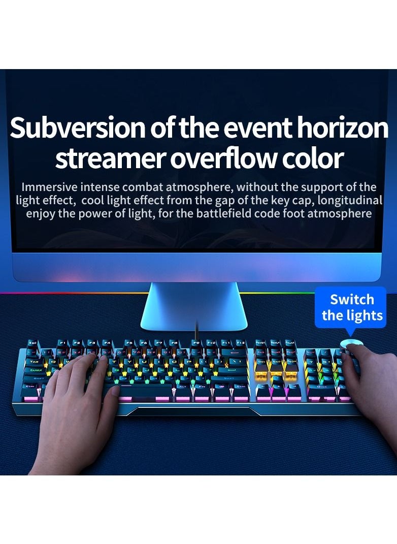 Metallic Wired Mechanical Keyboard with Multifunction Multimedia Knob Switch Backlight Black Switches
