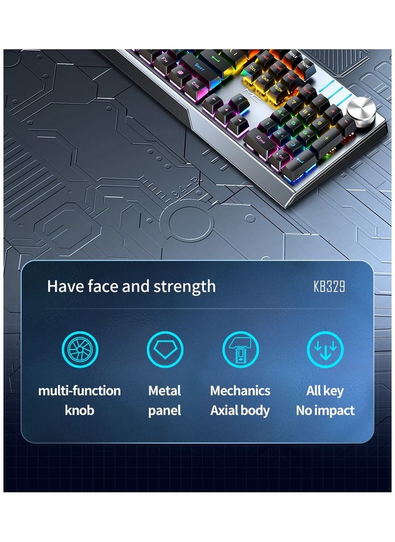 Metallic Wired Mechanical Keyboard with Multifunction Multimedia Knob Switch Backlight Black Switches