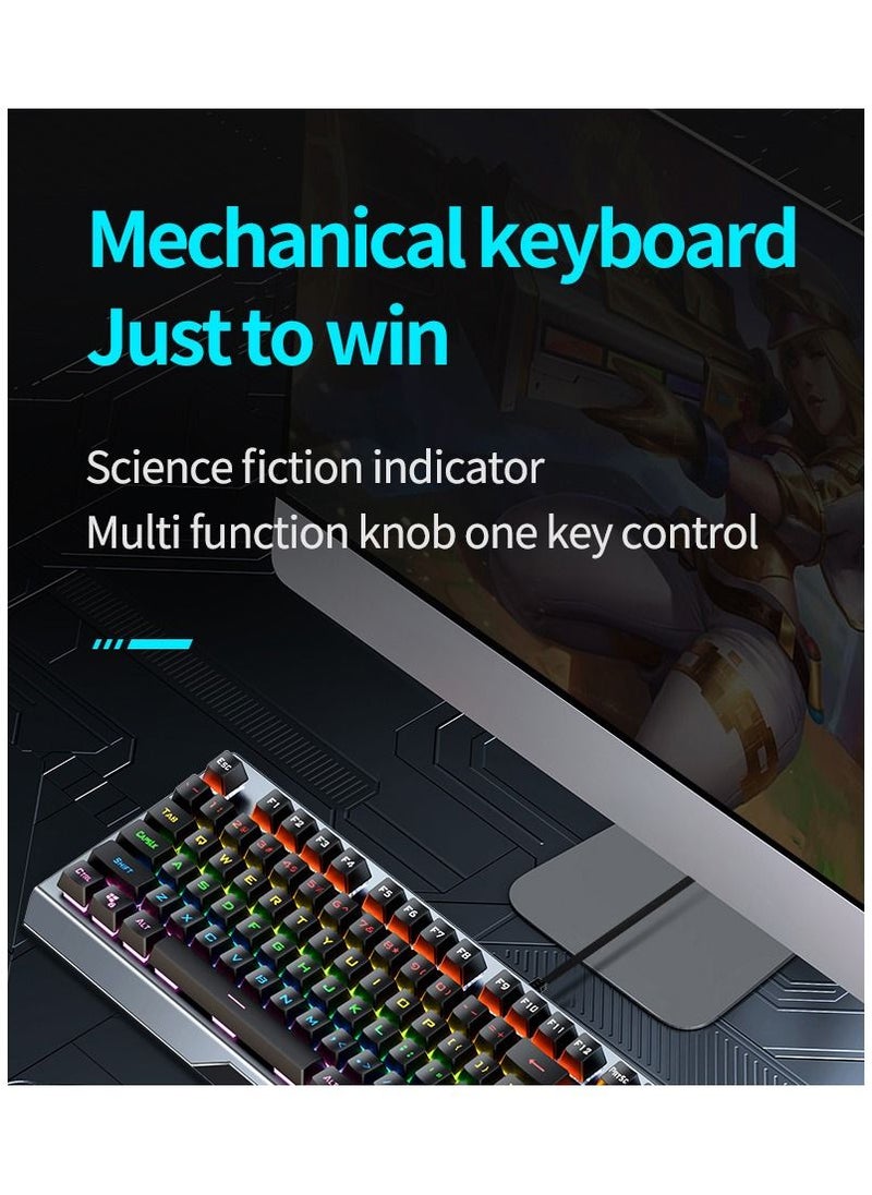 Metallic Wired Mechanical Keyboard with Multifunction Multimedia Knob Switch Backlight Black Switches