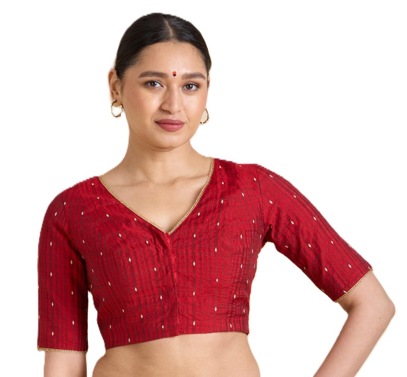 Studio Shringaar Women's Handloom Cotton Silk Readymade Saree Blouse (Maroon, 38) - Image 1