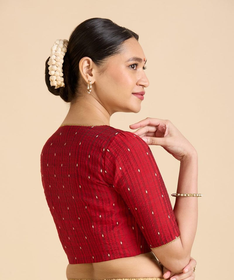 Studio Shringaar Women's Handloom Cotton Silk Readymade Saree Blouse (Maroon, 38) - Image 2