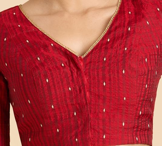 Studio Shringaar Women's Handloom Cotton Silk Readymade Saree Blouse (Maroon, 38) - Image 5