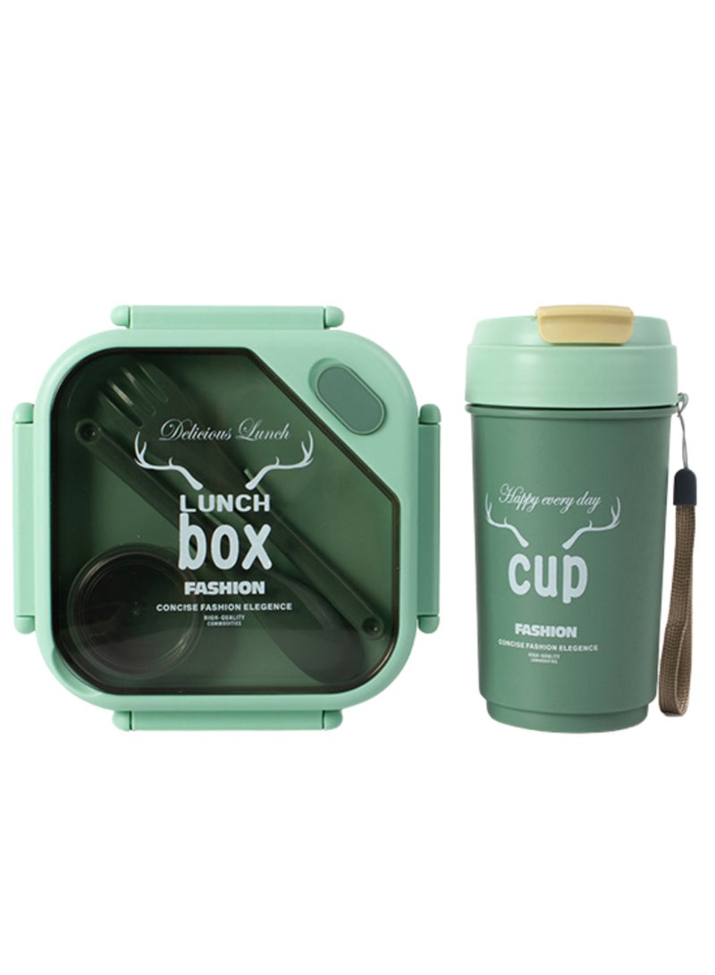 Twisoo Twisoo Kids Sports Lunch Box and Water Bottle Combo Set, BPA Free, Leakproof Food Grade PP with Chutney Box, Spoon, Fork, and Dividers - Durable and Portable 1120ml + 70ml for School & Travel ( Green ) - Image 1