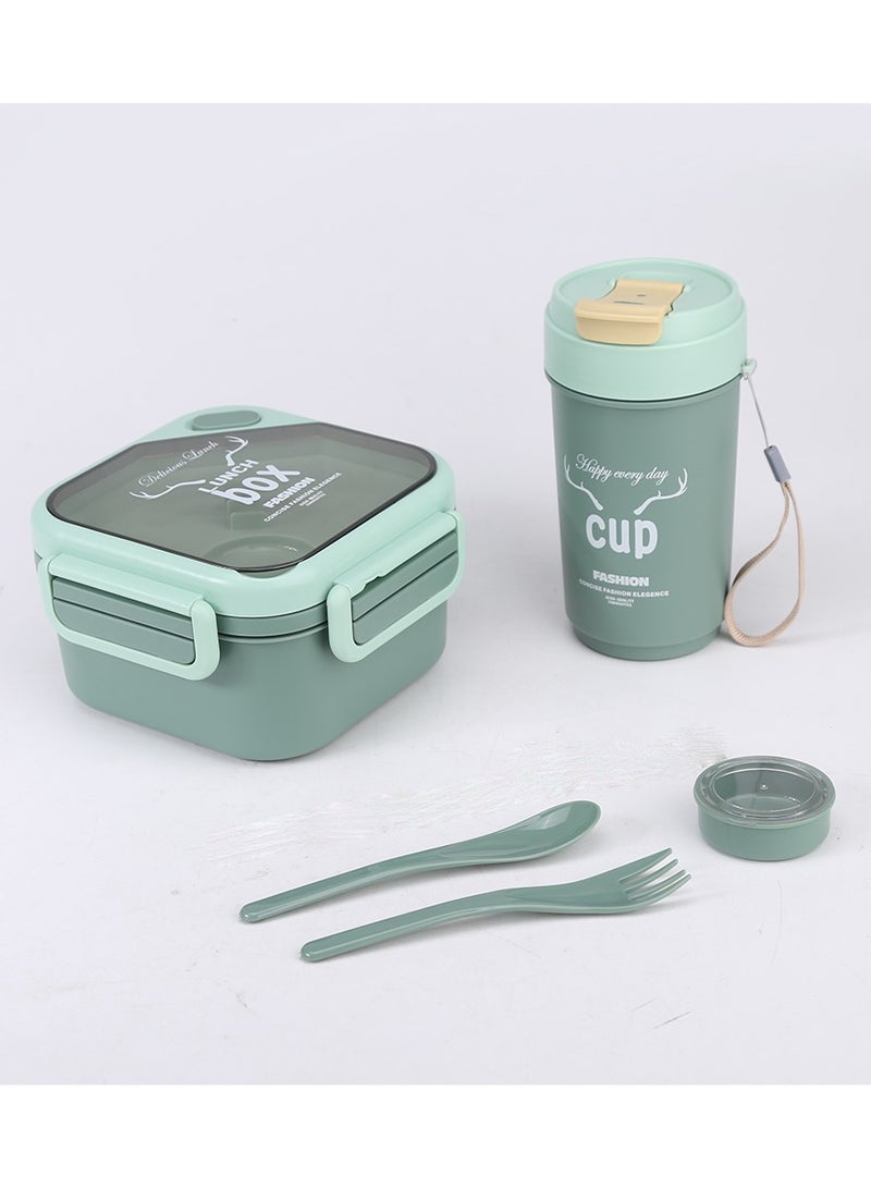 Twisoo Twisoo Kids Sports Lunch Box and Water Bottle Combo Set, BPA Free, Leakproof Food Grade PP with Chutney Box, Spoon, Fork, and Dividers - Durable and Portable 1120ml + 70ml for School & Travel ( Green ) - Image 5