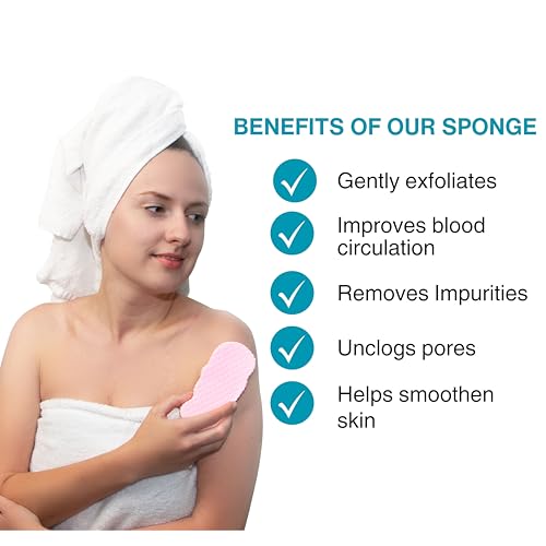 BESOBELLA Exfoliating Sponges (4 pcs) - Super Soft exfoliating Bath Shower Sponge - Removes Dead Skin and Impurities from Body - Great for Adults and Children - Pink & Blue & White & Gray - Image 2
