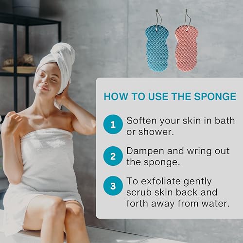 BESOBELLA Exfoliating Sponges (4 pcs) - Super Soft exfoliating Bath Shower Sponge - Removes Dead Skin and Impurities from Body - Great for Adults and Children - Pink & Blue & White & Gray - Image 4