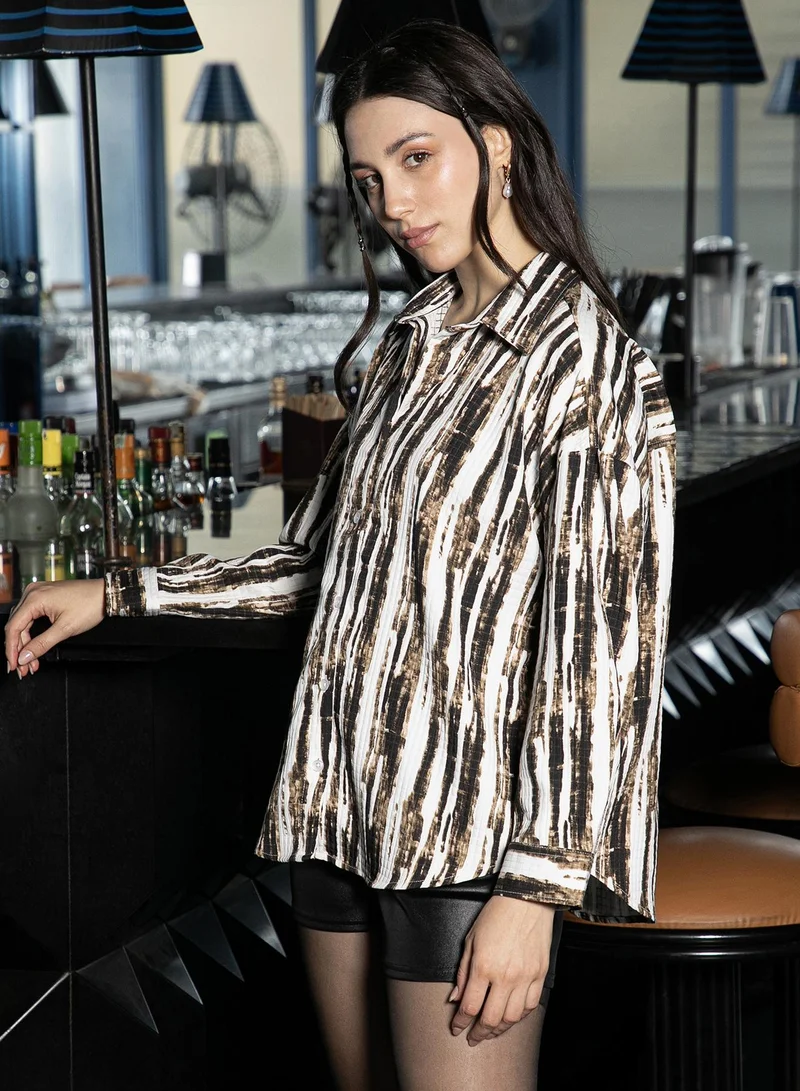 PINACOLADA  Women's Coffee Brown Dye-Imprint Tactile Oversized Shirt for Women | Best Price UAE