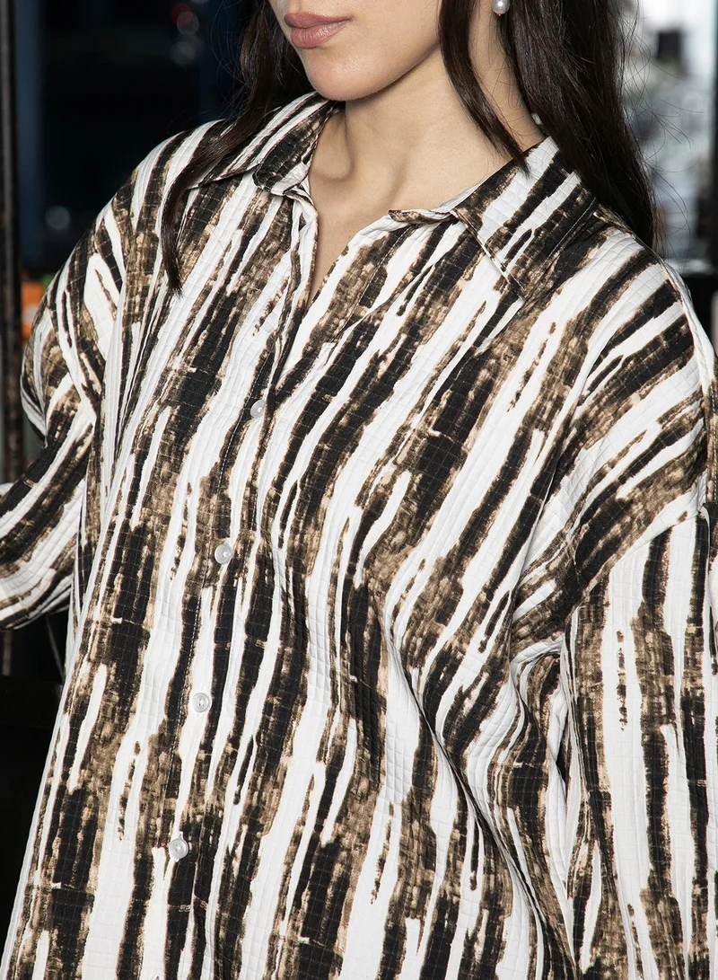 PINACOLADA  Women's Coffee Brown Dye-Imprint Tactile Oversized Shirt for Women | Best Price UAE