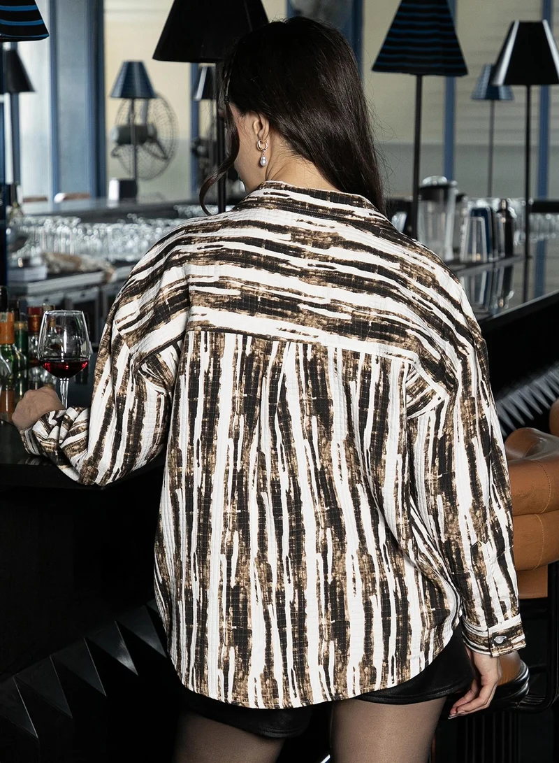 PINACOLADA  Women's Coffee Brown Dye-Imprint Tactile Oversized Shirt for Women | Best Price UAE