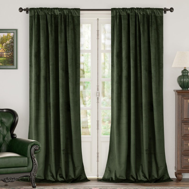 BGment Olive Green Velvet Blackout Curtains for Living Room  84 inches Long Thermal Insulated Curtains Noise Reduce Back Tab and Rod Pocket Luxury Panels for Bedroom  2 Panels  42 x 84 Inch - Image 2