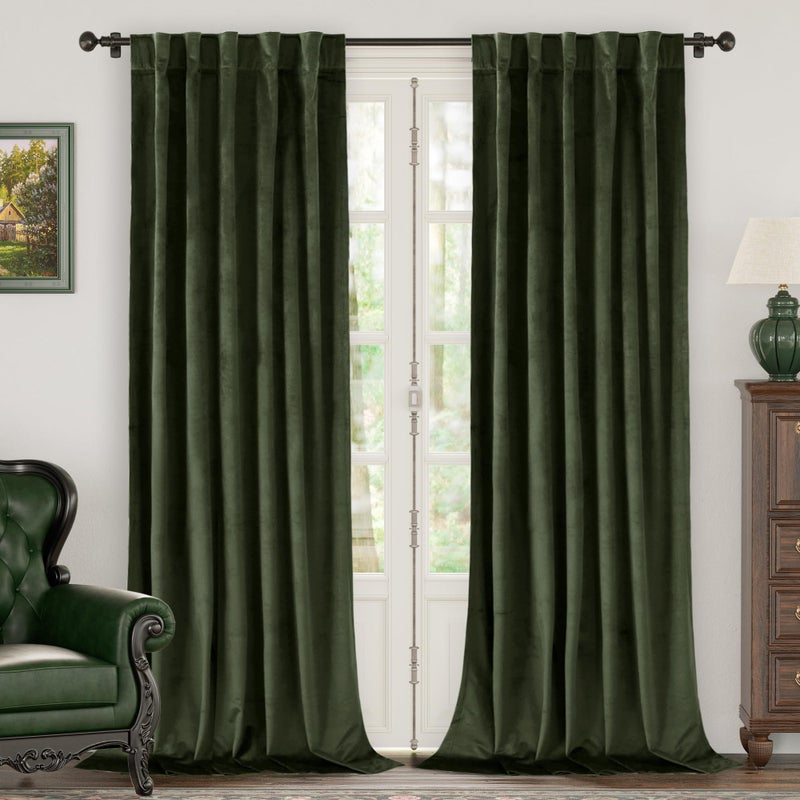BGment Olive Green Velvet Blackout Curtains for Living Room  84 inches Long Thermal Insulated Curtains Noise Reduce Back Tab and Rod Pocket Luxury Panels for Bedroom  2 Panels  42 x 84 Inch - Image 1