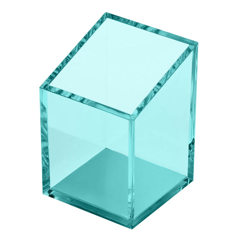 OfficeGoods Acrylic Pen Pencil Holder Modern Trapezoid Design Beautiful Desk Organizer for Home or Office Contrasting Metal Base 3 Square w 35 Front 45 Back Green