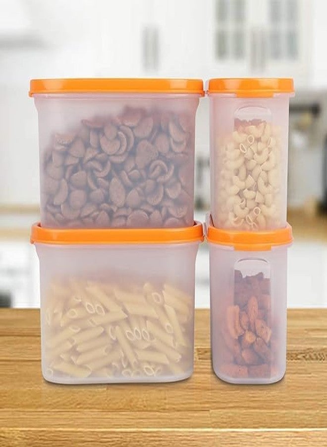 SIMPARTE Anti-Bacterial Modular Plastic Storage Container Set of 4 – 1200ml – Orange – BPA-Free, Airtight Lid, Leakproof, Stackable Organizer for Pantry, Cereal, Grains & Spices - Image 4