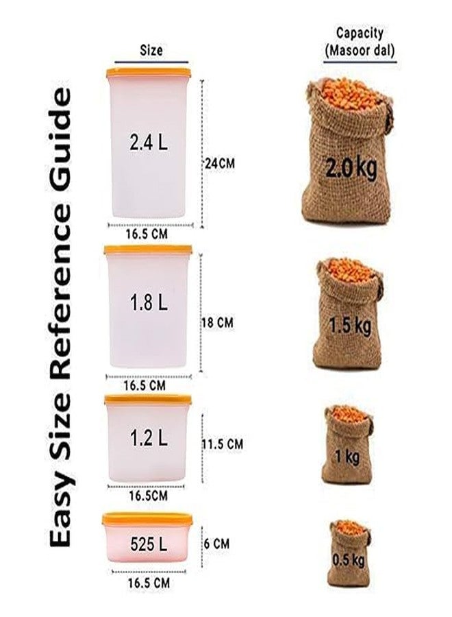 SIMPARTE Anti-Bacterial Modular Plastic Storage Container Set of 4 – 1200ml – Orange – BPA-Free, Airtight Lid, Leakproof, Stackable Organizer for Pantry, Cereal, Grains & Spices - Image 2