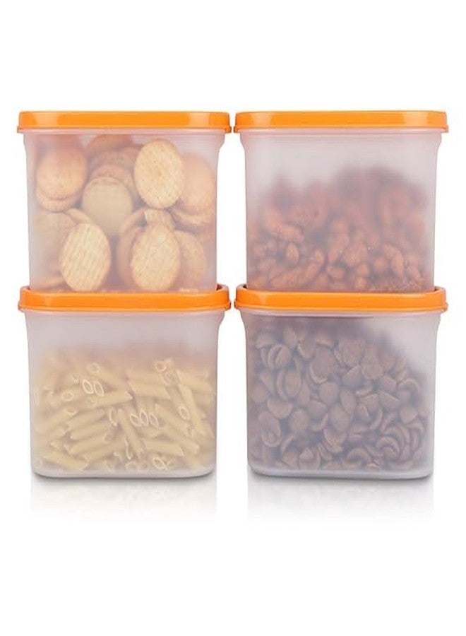 SIMPARTE Anti-Bacterial Modular Plastic Storage Container Set of 4 – 1200ml – Orange – BPA-Free, Airtight Lid, Leakproof, Stackable Organizer for Pantry, Cereal, Grains & Spices - Image 1