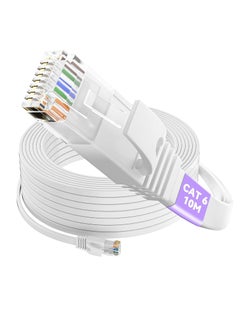 QLAN Ethernet Cable (10m ) Cat 6 Flat Internet Cable Long 10m , Network RJ45 LAN Cable Cord , High Speed 1Gbps / 250Mhz, Broadband Cable for Router Switch Modem