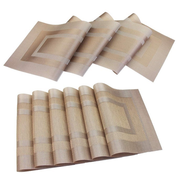 PLACEMATS WITH MATCHING TABLE RUNNERHEAT RESISTANT VINYL WOVEN WASHABLE TABLE MATS SETS 6 PLACEMATS1 TABLE RUNNERCHAMPAGNE