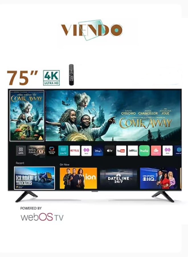 فيندو تلفزيون Viendo 75 بوصة ذكي 4K WebOS بدون إطار مع جهاز استقبال مدمج و2 جهاز تحكم عن بعد وحامل على الحائط | V75D2 - Image 1