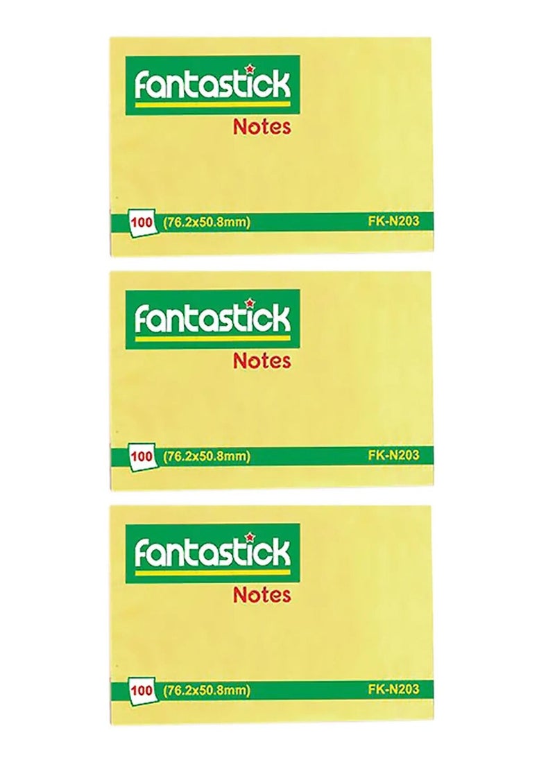 Fantastick 3-Piece Sticky Notes 2x3 Inch Size Yellow  - Image 1
