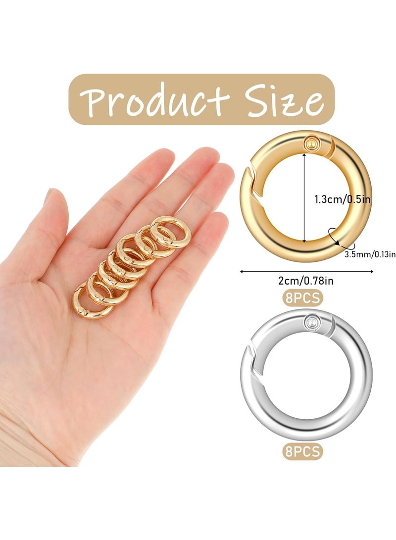 SUNSAR 16 Pcs Spring O Ring Clip 1/2 inch Round Snap Keychain Clip Key Rings for Crafts Heavy Duty Quick Release Buckle Key Hook Mini Clips for Purse Strap Handbag Keys Jewelry Making Hardware(8Pcs Silver+8Pcs Gold) - Image 2