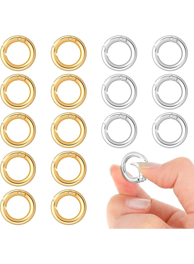 SUNSAR 16 Pcs Spring O Ring Clip 1/2 inch Round Snap Keychain Clip Key Rings for Crafts Heavy Duty Quick Release Buckle Key Hook Mini Clips for Purse Strap Handbag Keys Jewelry Making Hardware(8Pcs Silver+8Pcs Gold) - Image 1