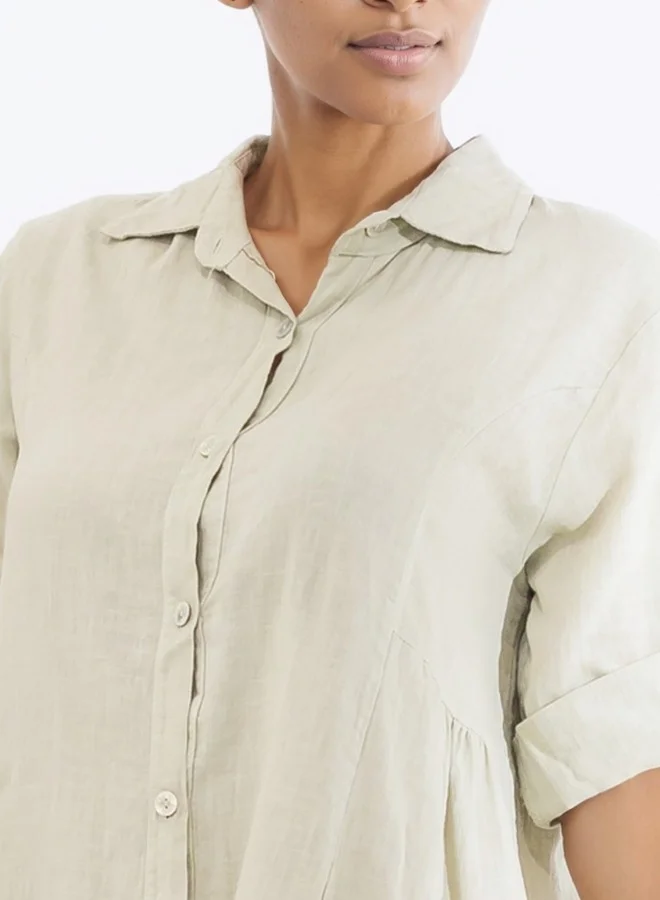 HaILYS Casual Button-Down Shirt Dress with Rolled Sleeves
