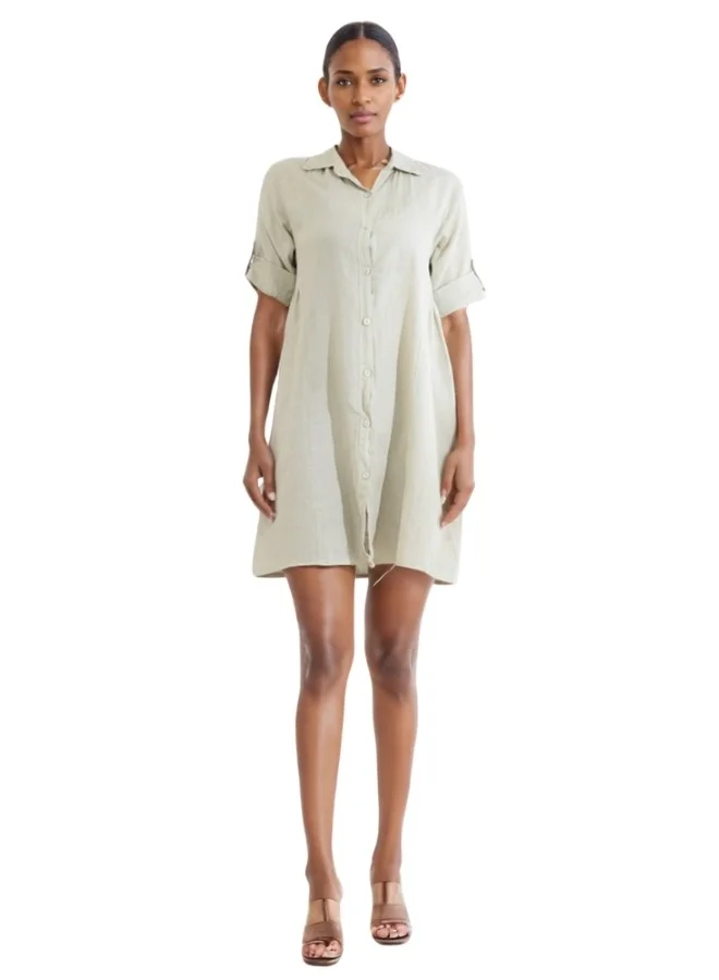 HaILYS Casual Button-Down Shirt Dress with Rolled Sleeves