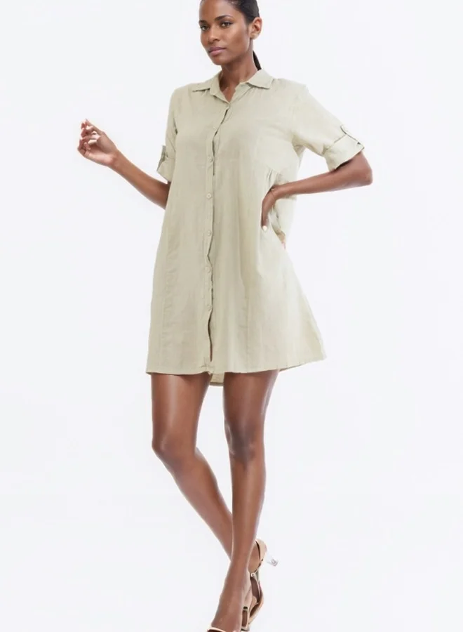 HaILYS Casual Button-Down Shirt Dress with Rolled Sleeves
