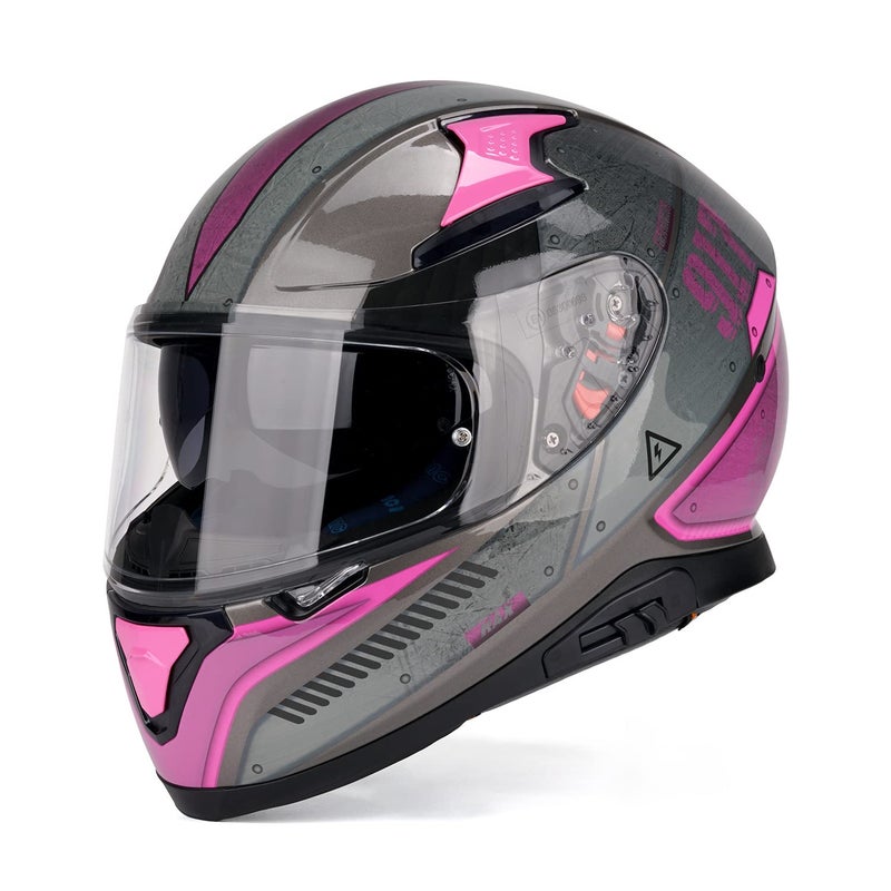 HAX Full Face Motorcycle DOT Approved Helmet with Dual Rear Wing and Pinlock Ready - Lightweight and Durable Motorbike Street Bike Helmet for Adults (Impulse Droid Pink,L) - Image 1