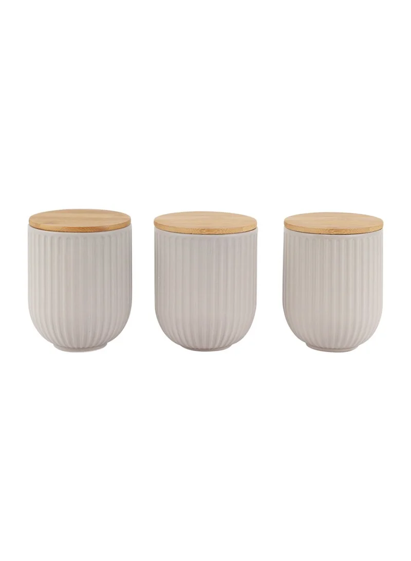DANUBE HOME Astra 3-Piece Ceramic Storage Jar Set with Bamboo Lid – Airtight Kitchen Canisters, Stylish Food Storage Containers, Durable Ceramic Jars for Pantry, Spice, and Coffee Storage -750ml