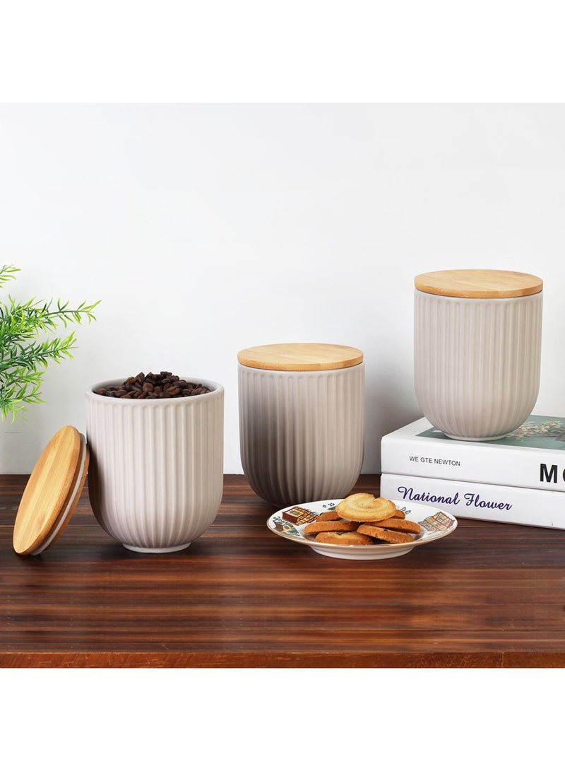 DANUBE HOME Astra 3-Piece Ceramic Storage Jar Set with Bamboo Lid – Airtight Kitchen Canisters, Stylish Food Storage Containers, Durable Ceramic Jars for Pantry, Spice, and Coffee Storage -750ml - Image 1