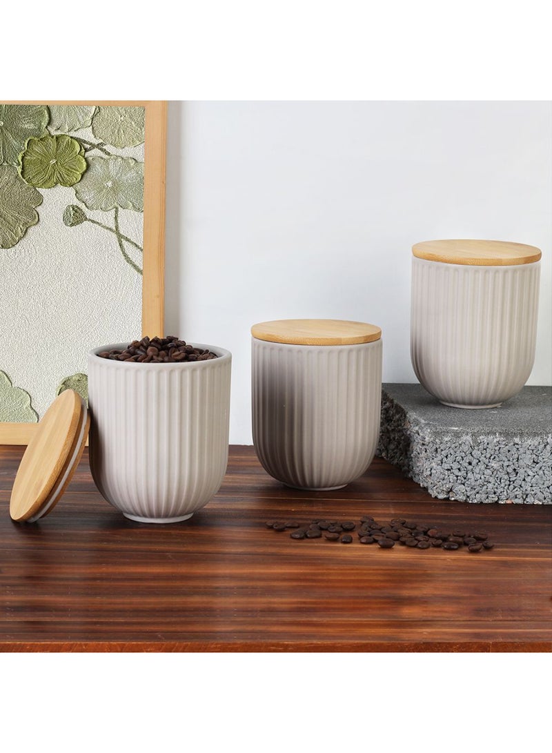 DANUBE HOME Astra 3-Piece Ceramic Storage Jar Set with Bamboo Lid – Airtight Kitchen Canisters, Stylish Food Storage Containers, Durable Ceramic Jars for Pantry, Spice, and Coffee Storage -750ml - Image 4