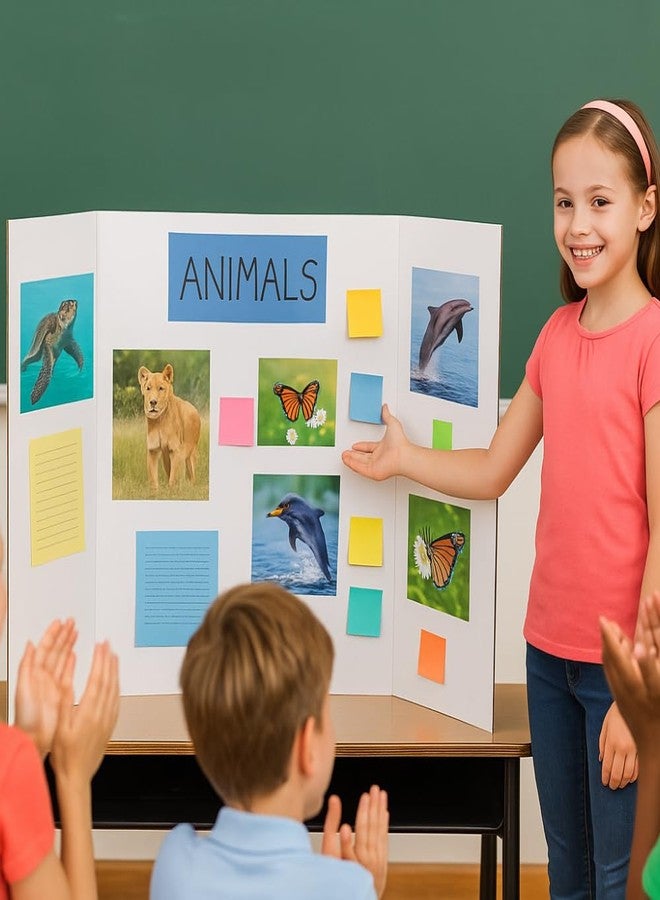 SAVUK Trifold Poster Board 14"x21" Corrugated Display Board with Bonus 5 Colored A4 Sheets & Label, White Front Kraft Back Perfect for School Projects, Business Presentations, Science Fairs (White) - Image 2