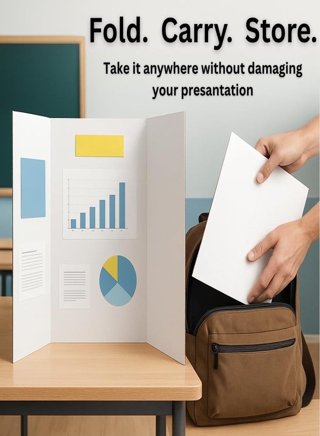 SAVUK Trifold Poster Board 14"x21" Corrugated Display Board with Bonus 5 Colored A4 Sheets & Label, White Front Kraft Back Perfect for School Projects, Business Presentations, Science Fairs (White) - Image 3