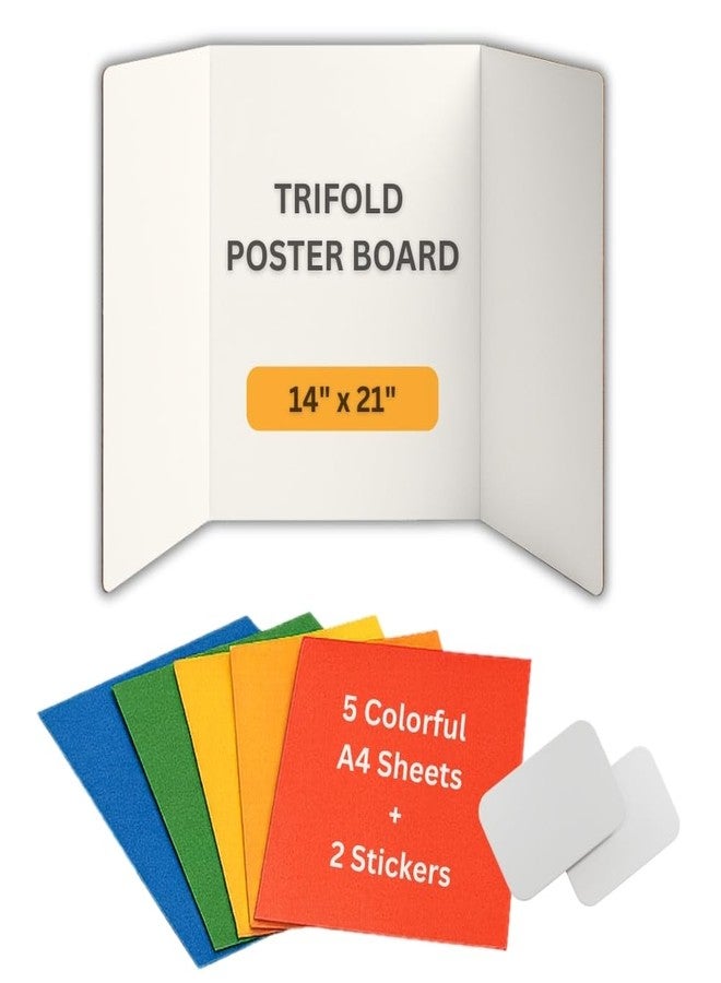 SAVUK Trifold Poster Board 14"x21" Corrugated Display Board with Bonus 5 Colored A4 Sheets & Label, White Front Kraft Back Perfect for School Projects, Business Presentations, Science Fairs (White) - Image 1
