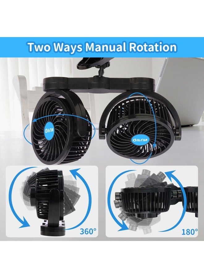 QIFUN Car Fan Adjustable Dual Head 12V 360° Rotatable 4 Inches Car Clip Fan for Front/Rear Seat Passenger Car Essentials Cooler with Stepless Speed Regulation for Vehicle SUV, RV - Image 4