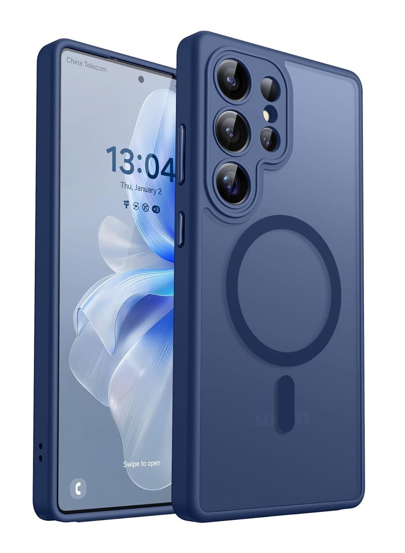 ESCASE Magnetic Cover for Samsung Galaxy S25 Ultra (6.9 Inches) [Full Camera Protection] Translucent Matte Slim Protective Shockproof Case, Blue - Image 1