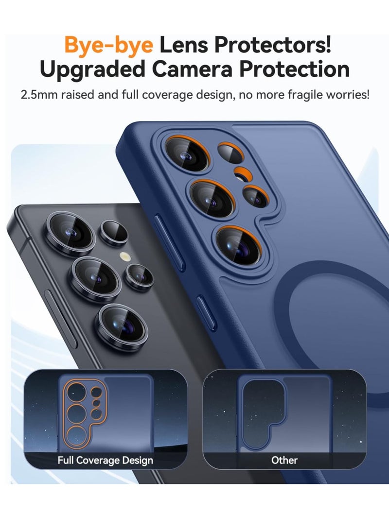 ESCASE Magnetic Cover for Samsung Galaxy S25 Ultra (6.9 Inches) [Full Camera Protection] Translucent Matte Slim Protective Shockproof Case, Blue - Image 3