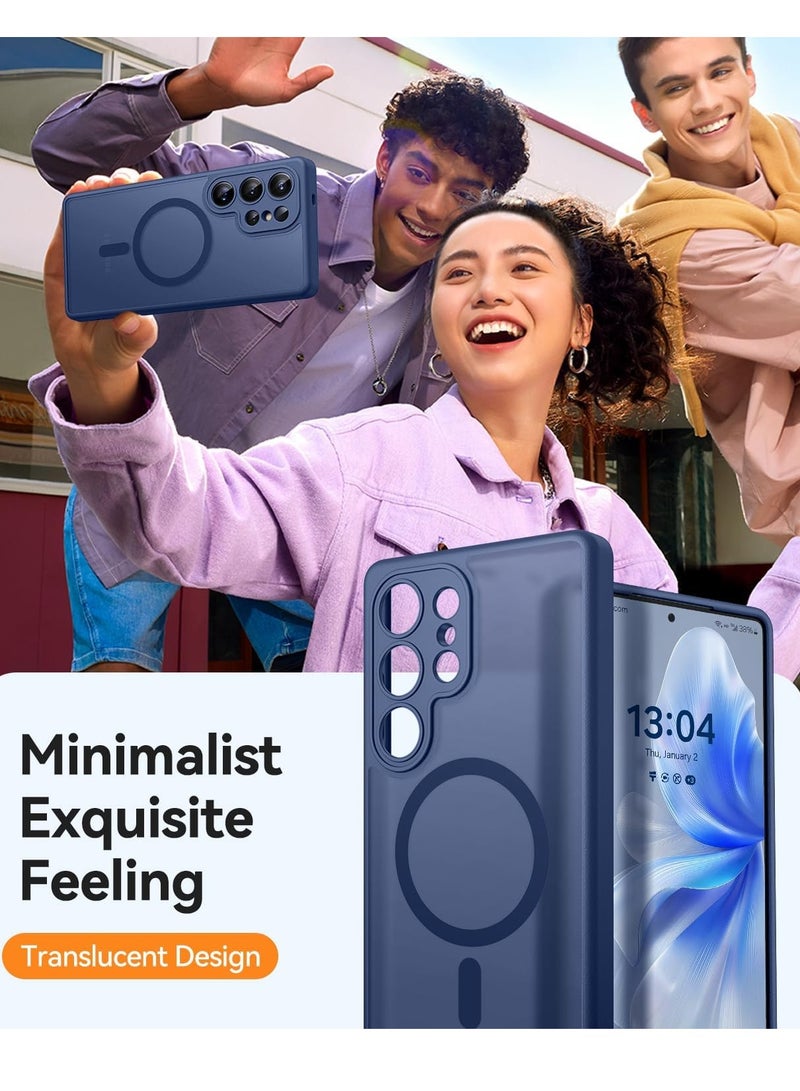 ESCASE Magnetic Cover for Samsung Galaxy S25 Ultra (6.9 Inches) [Full Camera Protection] Translucent Matte Slim Protective Shockproof Case, Blue - Image 4