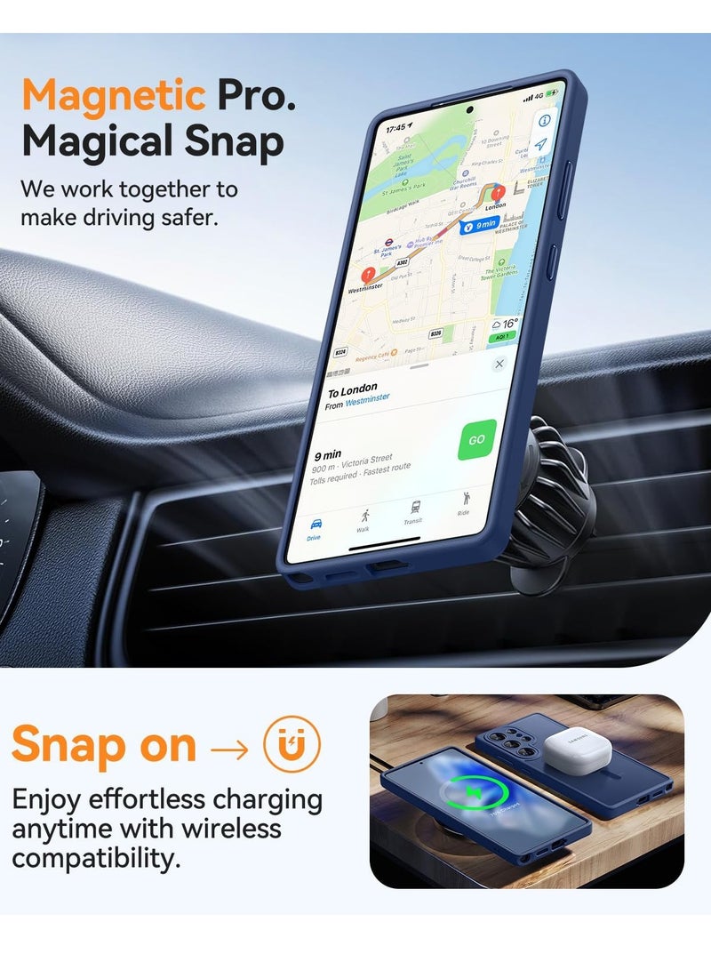 ESCASE Magnetic Cover for Samsung Galaxy S25 Ultra (6.9 Inches) [Full Camera Protection] Translucent Matte Slim Protective Shockproof Case, Blue - Image 5