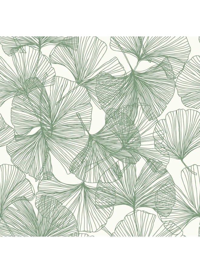 RoomMates RMK11603WP Green Gingko Leaves Peel and Stick Wallpaper, Roll - Image 1