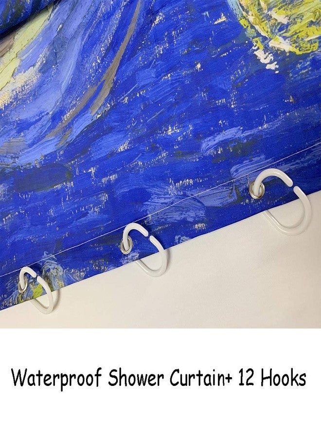 IcosaMro Starry Night Shower Curtain for Bathroom with Hooks, V. Gogh Stars Art Deco Long Cloth Fabric Shower Curtain Bath Decorations - 71Wx72L, Blue - Image 4