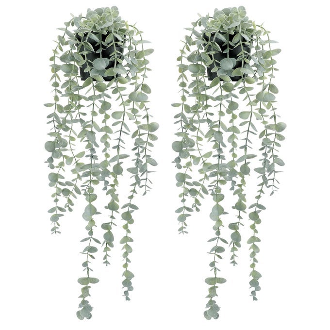 2PCS ARTIFICIAL HANGING EUCALYPTUS PLANTS FOR SHELF FAKE POTTED PLANT FAKE DROOPING PLANT FOR WALL ROOM HOME PATIO INDOOR OUTDOOR DCOR