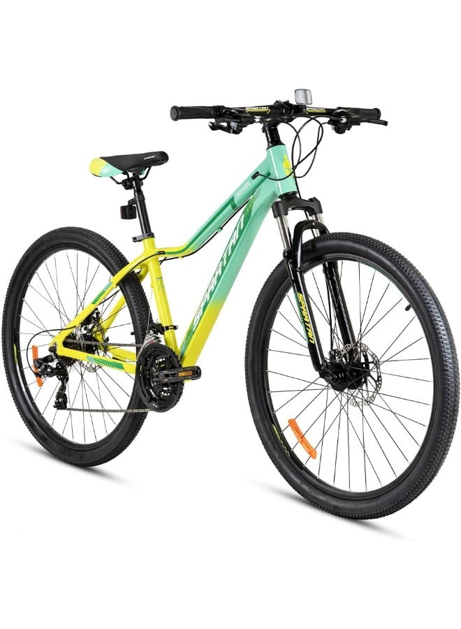 Spartan Moraine Bike | 27.5 Inch Wheel Size | 21 Speed Shimano Gears | Yellow Green Color  - Image 1